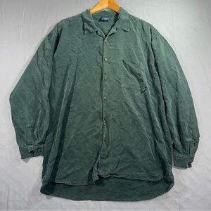Vintage Kavu Shirt Mens Large Green Tencel Button Front Long Sleeve Made USA 90s